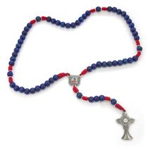 Terço Devoção Carlo Acutis Azul/vermelho Madeira 10mm