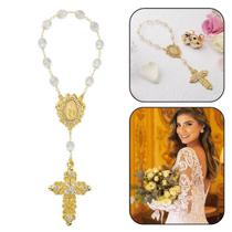 Terço Dezena de Noiva Cristal Nossa Senhora das Graças Strass Dourado 10 mm