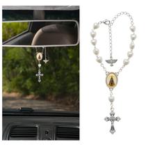 Terço Dezena Retrovisor Carro Nossa Senhora Aparecida São Cristovão Pérola Coração Prateado Terço Dezena Retrovisor Carro Nossa Senhora Aparecida São Cristovão Pérola Coração Prateado