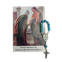 Terço Dezena Santa Gravidez de Nossa Senhora Azul Com Folheto de Oração