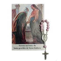 Terço Dezena Santa Gravidez de Nossa Senhora Rosa Com Folheto de Oração