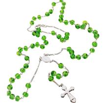 Terço Gargantilha Rondel Verde Banho Ródio Claro 3031
