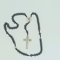 Terço Hematita 2 Medalhas - Aço Inox Mariano Contas 8