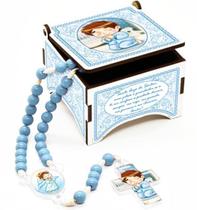 Terço infantil crianças menino anjo da guarda com caixinha estampada