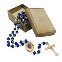Terço Jesus Das Santas Chagas Cristal Azul Com Relicário - Padre Reginaldo Manzotti