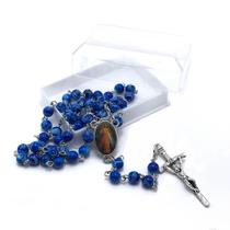 Terço Jesus Misericordioso e Santa Faustina Cristal Azul