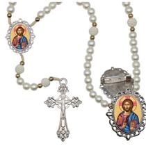 Terço Luxo com Broche Jesus Salvador Especial Resinado Orações Casamento Noiva e Noivo