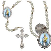 Terço Luxo com Broche Nossa Senhora D'Ajuda Especial Resinado Orações Casamento Noiva e Noivo