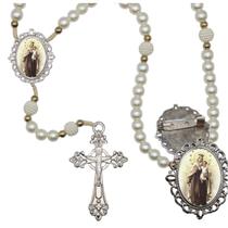 Terço Luxo com Broche Nossa Senhora do Carmo Especial Resinado Orações Casamento Noiva e Noivo