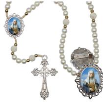 Terço Luxo com Broche Santa Catarina de Sena Especial Resinado Orações Casamento Noiva e Noivo