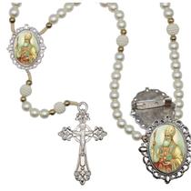 Terço Luxo com Broche Santo Agostinho Especial Resinado Orações Casamento Noiva e Noivo