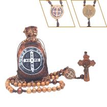 Terço Madeira Medalha de São Bento No Saquinho Estampado Terço Madeira Medalha de São Bento No Saquinho Estampado