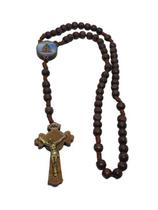 Terço Madeira Nossa Senhora - Marrom Bola 10Mm