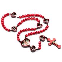 Terço Mãe Contas De Madeira De 8 Mm Cor Vermelha