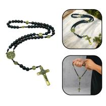 Terço Medalha de São Bento Madeira Escura 8 mm