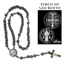 Terço Medalha de São Bento Preto com Folheto de Oração Terço Medalha de São Bento Preto com Folheto de Oração
