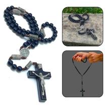 Terço Mistérios Do Rosário Medalha São Bento Preto Prata Velha Terço Mistérios Do Rosário Medalha São Bento Preto Prata Velha