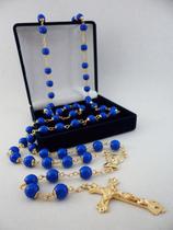 Terço murano azul 8mm - folh. ouro Terço murano azul 8mm - folh. ouro