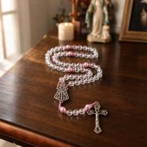 Terço nossa senhora aparecida pérola rosa 8mm - peça de devotão Terço nossa senhora aparecida pérola rosa 8mm - peça de devotão