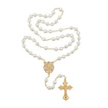 Terço Nossa Senhora das Graças contas coração perolado com strass AR6208 Terço Nossa Senhora das Graças contas coração perolado com strass AR6208