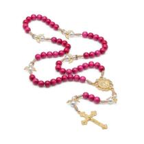 Terço Nossa Senhora das Graças contas rosa com assa de anjo e strass AR7632 Terço Nossa Senhora das Graças contas rosa com assa de anjo e strass AR7632