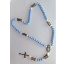 Terço Nossa Senhora das Graças contemplando os mistérios no azul médio no prateado