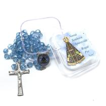 Terço Nossa Senhora De Aparecida Cristal Facetado Azul 6 Mm