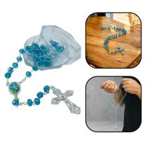 Terço Nossa Senhora De Fátima Cristal Acrílico Azul 8 Mm