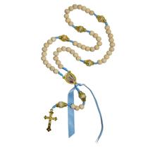 Terço Nossa Senhora de Lourdes 8 mm com fita azul AR2828