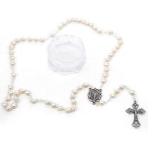 Terço NS das Graças Coração Pérola Plástico 8mm Prata Velha - Amém Decoração Religiosa