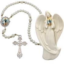Terço Oraçao Luxo com Imagem Anjo Nossa Senhora da Conceição Decoração Casa Capelinha Cantinho de oração Catolica