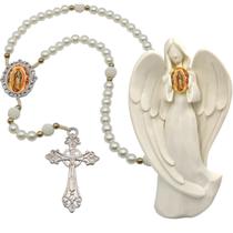 Terço Oraçao Luxo com Imagem Anjo Nossa Senhora de Guadalupe Decoração Casa Capelinha Cantinho de oração Catolica