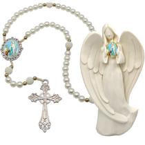 Terço Oraçao Luxo com Imagem Anjo Nossa Senhora de Lourdes Decoração Casa Capelinha Cantinho de oração Catolica