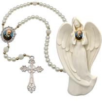 Terço Oraçao Luxo com Imagem Anjo Padre Pio Decoração Casa Capelinha Cantinho de oração Catolica Terço Oraçao Luxo com Imagem Anjo Padre Pio Decoração Casa Capelinha Cantinho de oração Catolica