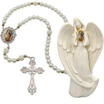 Terço Oraçao Luxo com Imagem Anjo Santa Cecilia Decoração Casa Capelinha Cantinho de oração Catolica