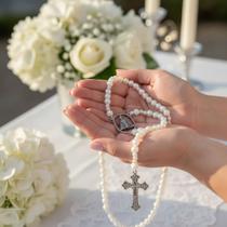 Terço Pérolas Buquê Noivas Casamento Rosário 50cm Terço Pérolas Buquê Noivas Casamento Rosário 50cm
