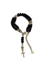 Terço Preto/Dourado - Contas Plásticas - Medalhas - Fecho