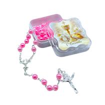 Terço Primeira Eucaristia Menina Rosa com Caixinha Personalizada