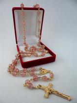 Terço quartzo cereja 6mm - folh. ouro Terço quartzo cereja 6mm - folh. ouro