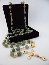 Terço quartzo verde 8mm - folh. ouro Terço quartzo verde 8mm - folh. ouro