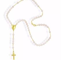 Terço Religioso Rosário Com Pérolas Folheado 18k