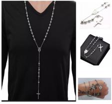 Terço Rosário Em Aço Inox 65cm Masculino Feminino Antialérgico