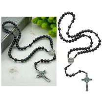 Terço Rosário Medalha de São Bento Madeira Preto 6 mm Terço Rosário Medalha de São Bento Madeira Preto 6 mm