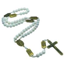 Terço Rosário Nossa Senhora das Graças Contemplação dos Mistérios Pérola Branco 10 mm