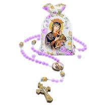 Terço Rosário Nossa Senhora do Perpétuo Socorro Resina Lilás Saquinho Estampado Terço Rosário Nossa Senhora do Perpétuo Socorro Resina Lilás Saquinho Estampado