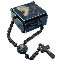 Terço Rosário Padre Pio Madeira Caixinha Estampada Terço Rosário Padre Pio Madeira Caixinha Estampada