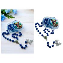 Terço Rosário São Miguel Arcanjo Cristal Azul Caixinha Acrílica