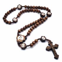 Terço Santa Teresinha do Menino Jesus Imbuia com Pai Nosso Floral Resinado Terço Santa Teresinha do Menino Jesus Imbuia com Pai Nosso Floral Resinado