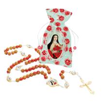 Terço Santa Teresinha Floral Contas ABS No Saquinho Estampado