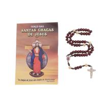 Terço Santas Chagas de Jesus 26cm Folheto contas 6mm